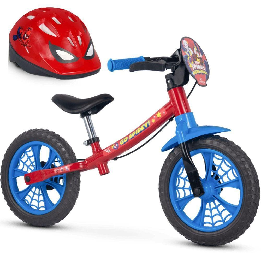 Balance Bike de Equilíbrio Homem Aranha Spider Man com Capacete