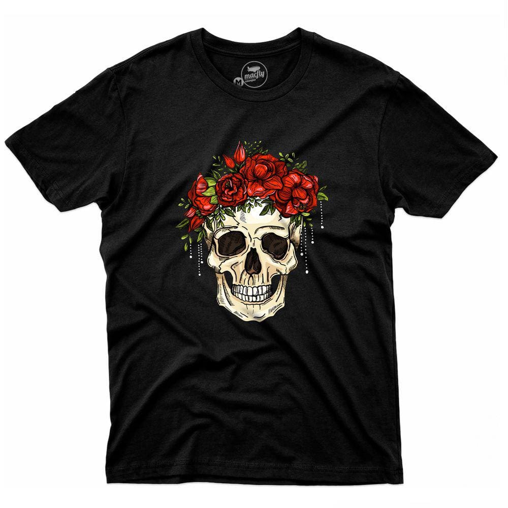 Camiseta Masculina Caveira Rosas