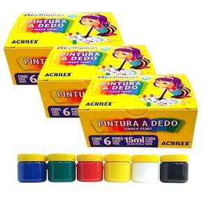 Kit 03 Tinta Pintura a Dedo 06 Cores  30ml - Acrilex