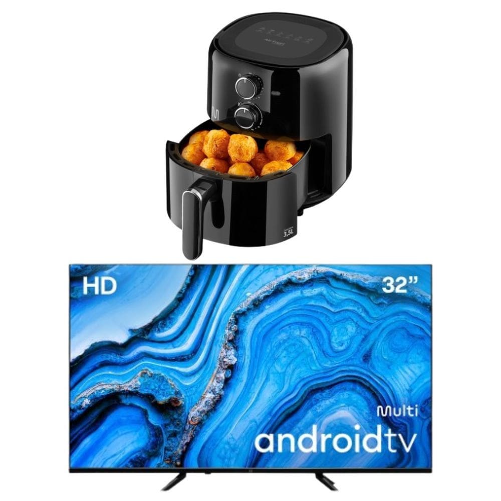 Kit Smart TV DLED 32 HD Multi Android 11 + Fritadeira Elétrica sem óleo Air Fryer 3,5L 127V
