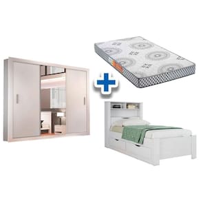 Cama Solteiro Invcta + Pérola Polar + Guarda Roupa Veneza Luxo Branco