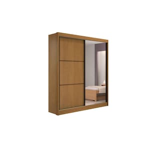 Guarda Roupa Solteiro Com Espelho 2 Portas 100% MDF Atenas Cinamomo - D` Doro Móveis
