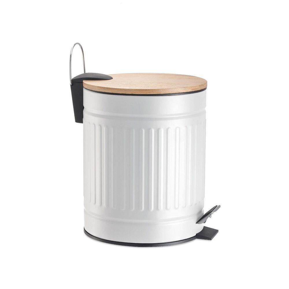 Lixeira Tampa De Bambu E Pedal Com Amortecedor Fluted Preta