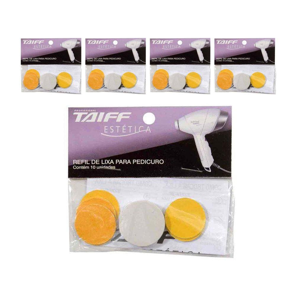 Kit Pedicure Com 5 Pct - Refil De Lixa Taiff Para Pedicuro C\ 10 Lixas