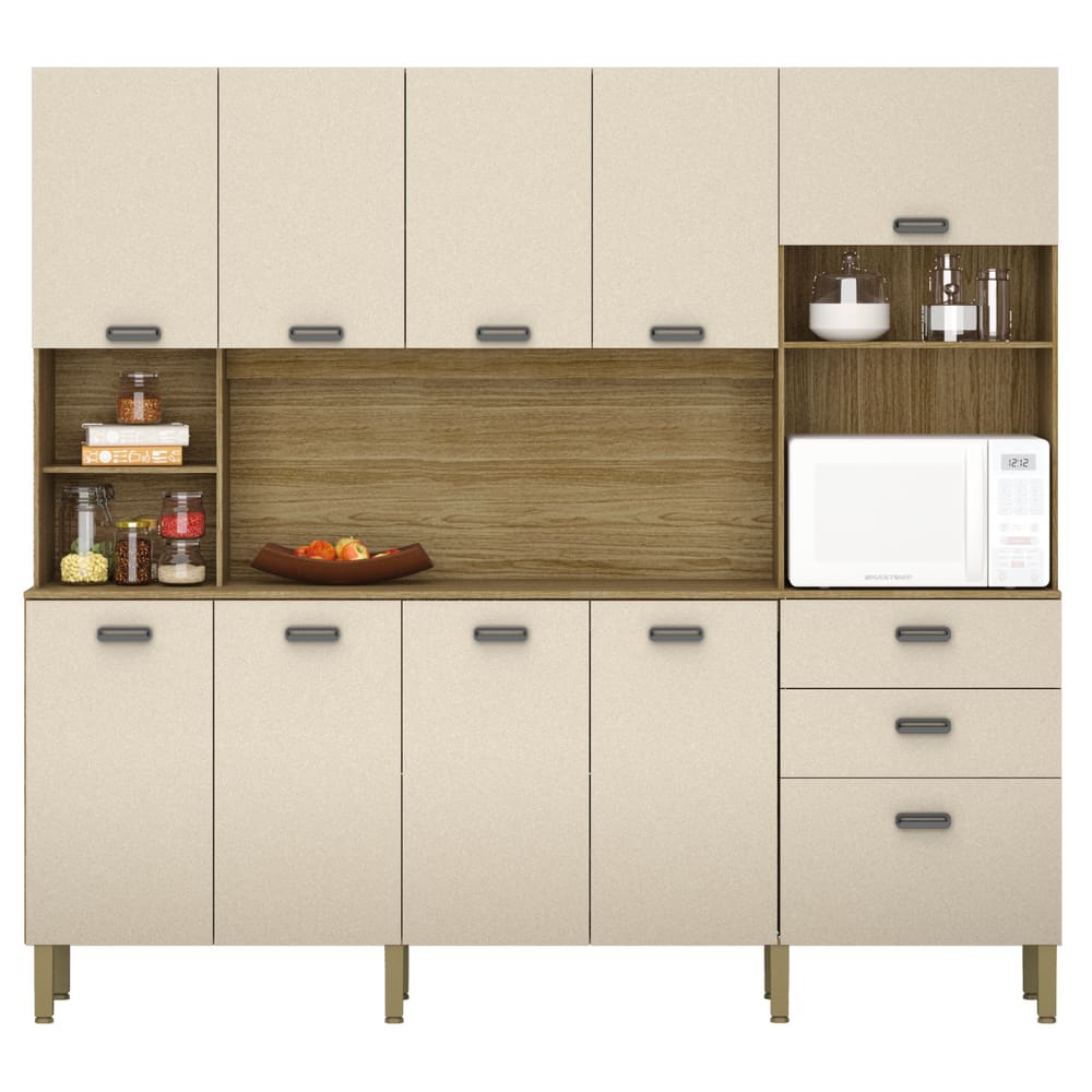 Armário de Cozinha Completo 9 Portas Sófia Freijó Vanilla