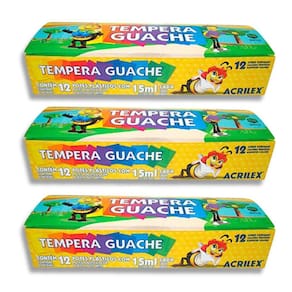 Kit 03 Tinta Guache Acrilex Tempera Guache 12 Potes 15ml Cada