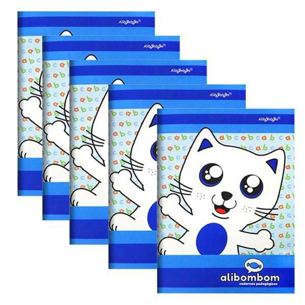Kit 5 Cadernos 80 Folhas Alibombom Azul Capa Dura