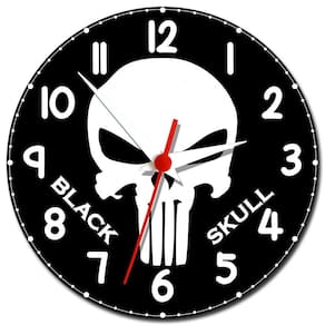Relógio de Parede Caveira Preta Black Skull Decoração