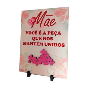Porta Retrato Flores Dia das Mães decorativo em azulejo 20 x 15 cm