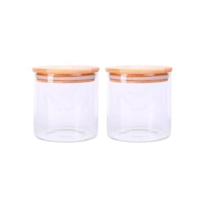 Kit 2 Potes Vidro 500Ml Tampa Madeira Bambu Porta