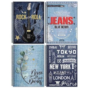 Caderno Grande Espiral Jeans 400 Folhas Capa Dura Reforçado