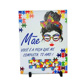 Porta Retrato Presente Azulejo Dia das Mães Autistas - Mãe você é a peça