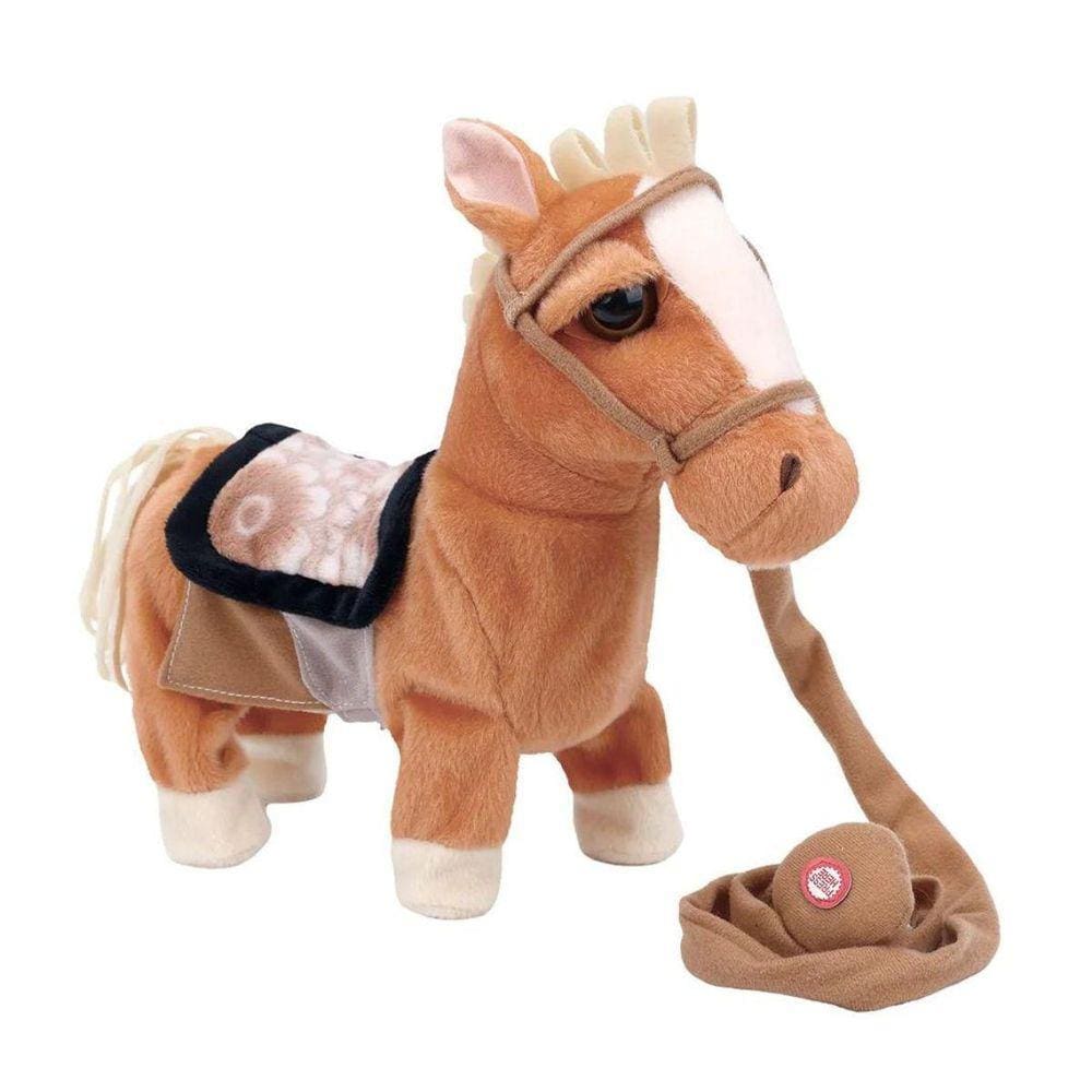 Pelúcia Cavalinho Mecanismo Toca Música Anda Marrom Claro