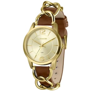 Relógio Lince Feminino 38mm Couro Marrom Casual Dourado