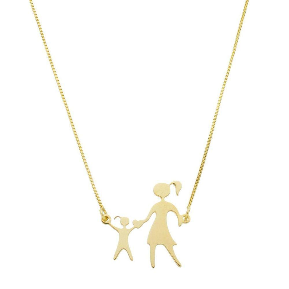 Colar Pingente Mãe Segurando A Mão Da Filha Banhado A Ouro 1