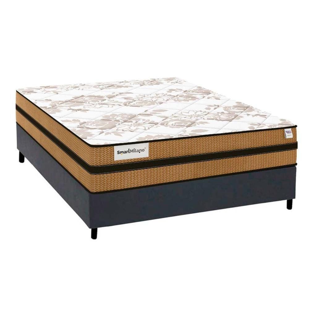 Cama Box Casal: Colchão Molas Ensacadas Plumatex MasterPocket Smart Milano + Base CRC Courano Gray(138x188)