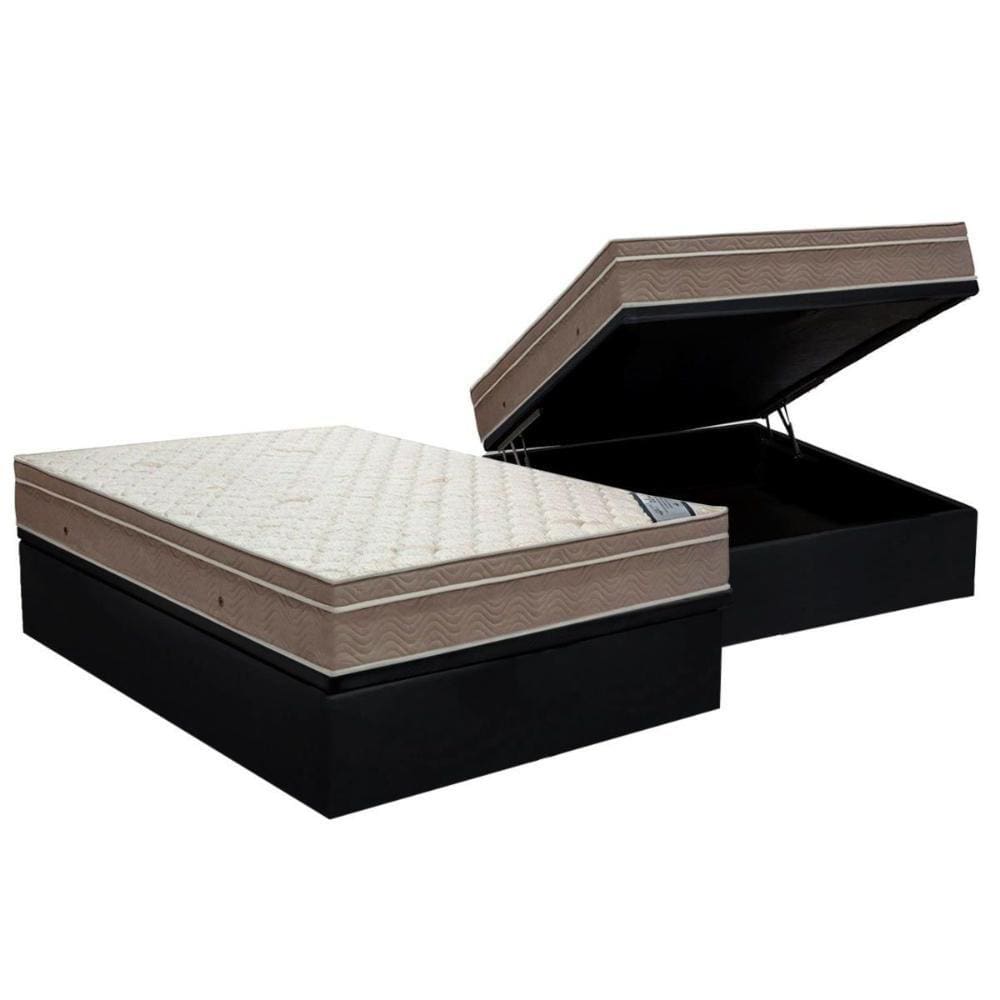 Cama Box Baú Casal: Colchão Molas Ensacadas Ortobom SuperPocket Light Saúde + Base CRC Suede Black(138x188)