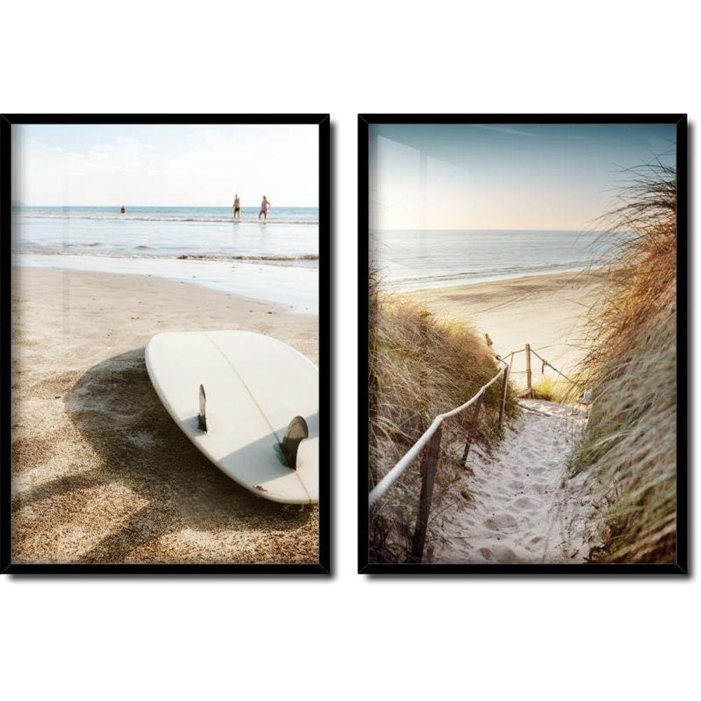 Quadros Decorativos Moldura Jogo Praia E Surf 45X63Cm