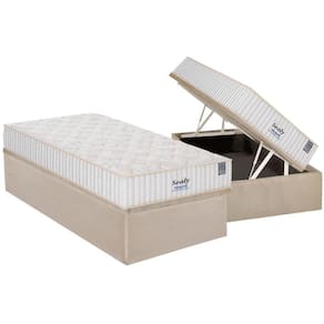 Cama Box Baú Solteiro: Colchão Molas Sealy MasterPocket Ensacadas Miami + Base CRC Suede Clean(88x188)