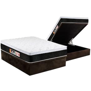 Cama Box Baú Casal: Colchão Espuma Castor D45 Black e White Air Euro Pillow + Base CRC Suede Brown(138x188)