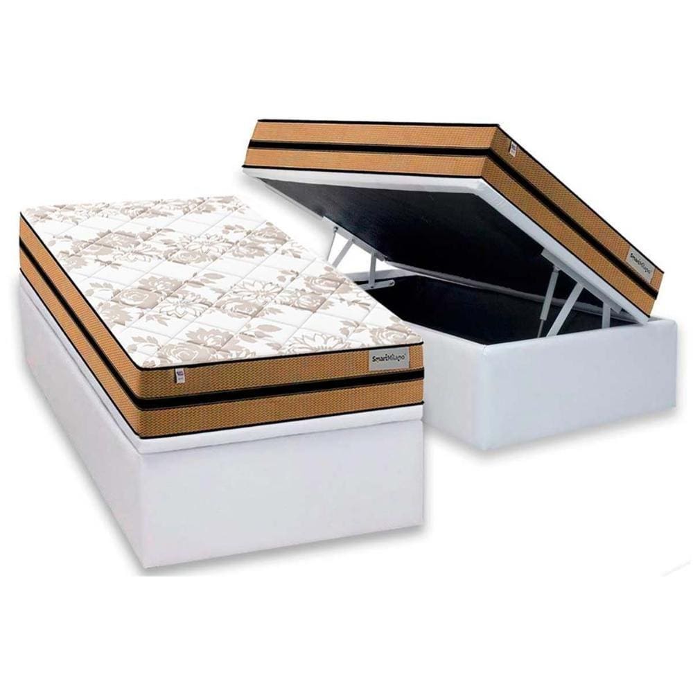 Cama Box Baú Solteiro: Colchão Molas Ensacadas Plumatex MasterPocket Smart Milano + Base CRC Courano White(88x188)