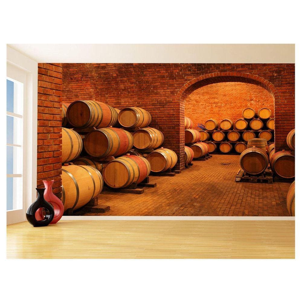 Papel De Parede 3D Alimentos Vinho Tonel Barril 3,5M Al470