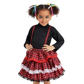 Saia Xadrez Infantil Caipira Festa Junina Salopete Vermelha