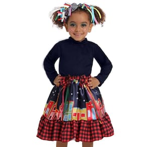 Saia Festa Junina Infantil Saia Azul Curta Godê Estampada
