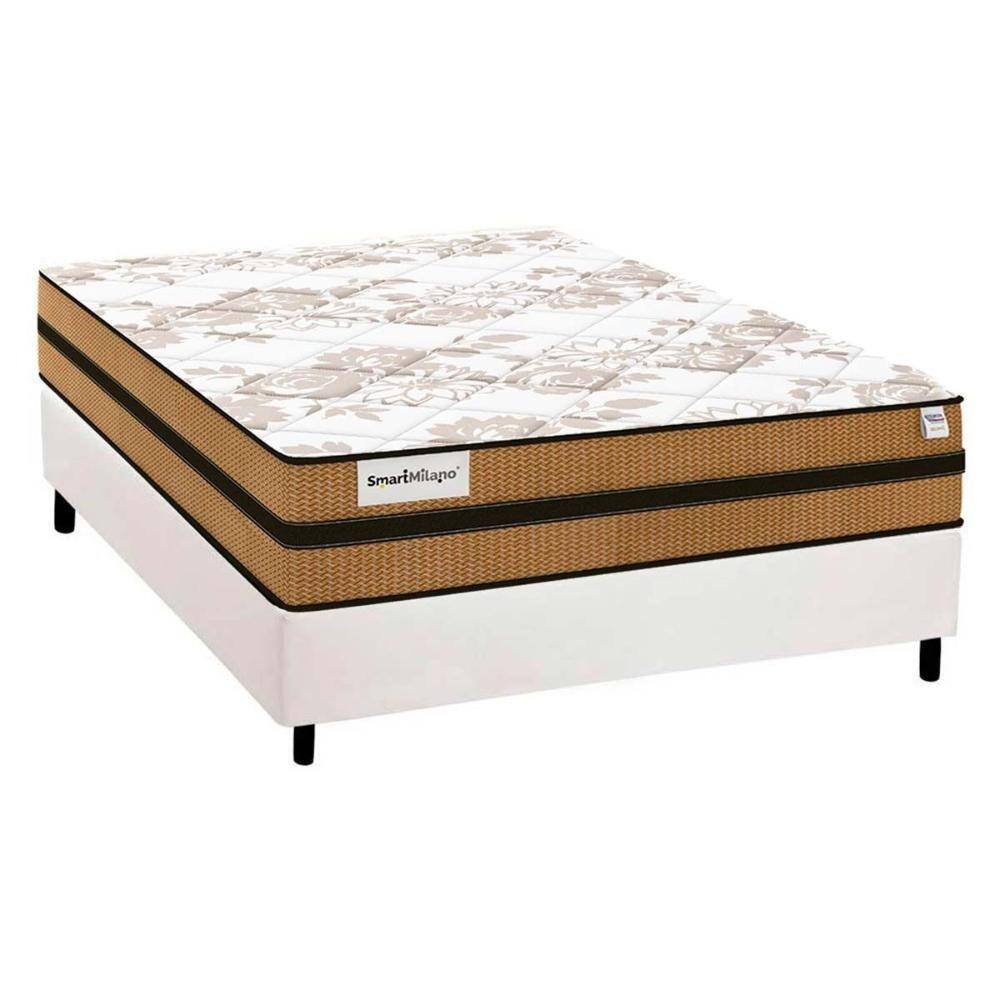 Cama Box Casal: Colchão Molas MasterPocket Ensacadas Plumatex Smart Milano + Base CRC Courano Branco(138x188)