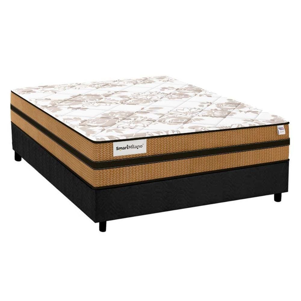Cama Box Casal: Colchão Molas Plumatex MasterPocket Ensacadas Smart Milano + Base CRC Suede Cinza(138x188)