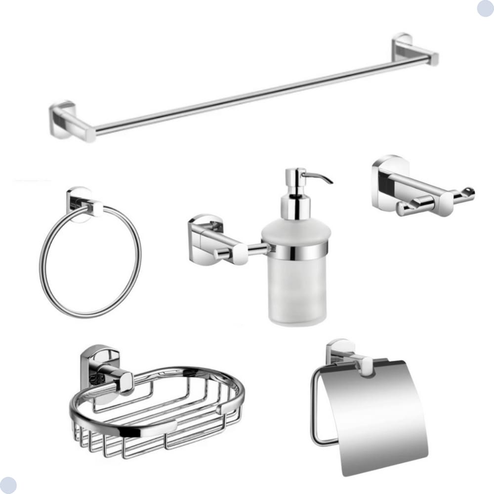 Kit Acessórios Para Banheiro Redondo Metal Cromado 6 Peças