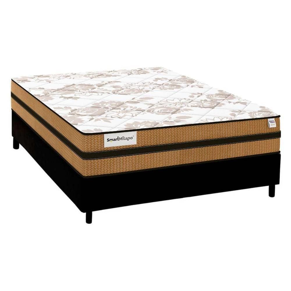 Cama Box Casal: Colchão Molas MasterPocket Ensacadas Plumatex Smart Milano + Base CRC Courano Black(138x188)