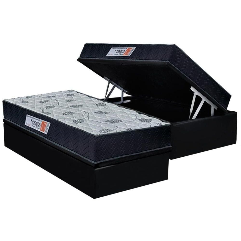 Cama Box Baú Solteiro: Colchão Ortopédico Orthoflex Sogni Unic Face + Base CRC Courano Black (88x188)