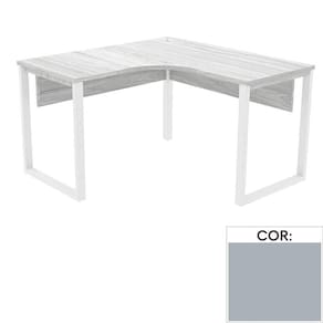 Mesa de Escritório em L Pé Tubular PE25 em MDP 135 x 135 x 60 cm Cinza com Base Cinza