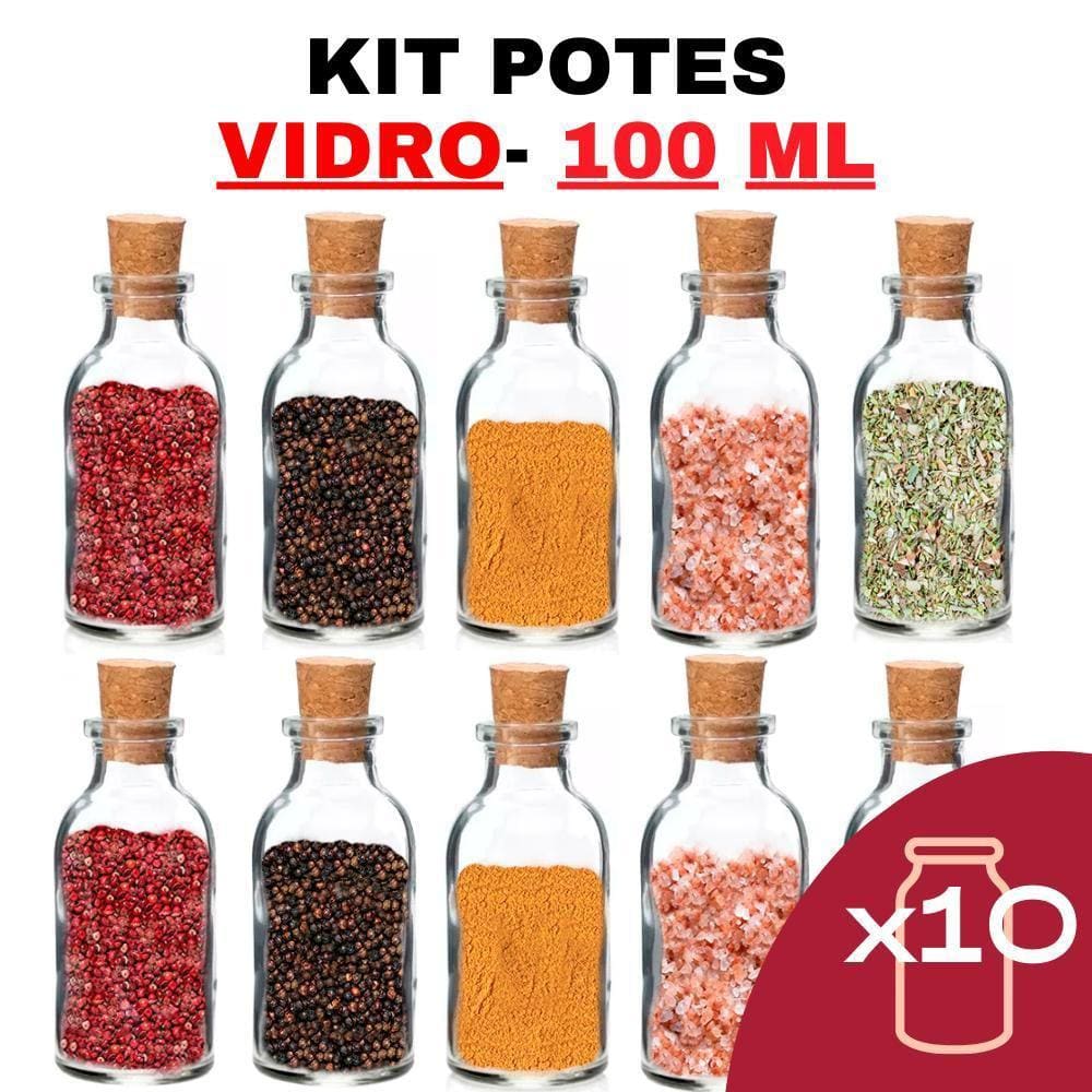 Kit Potes De Tempero De Vidro 100Ml Com Tampa Rolha