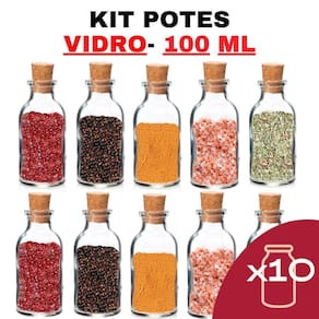 Kit Potes De Tempero De Vidro 100Ml Com Tampa Rolha