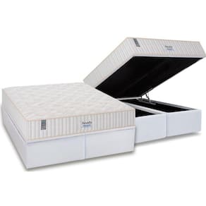 Cama Box Baú Queen: Colchão Molas Sealy MasterPocket Ensacadas Miami + Base CRC Courano White(158x198)