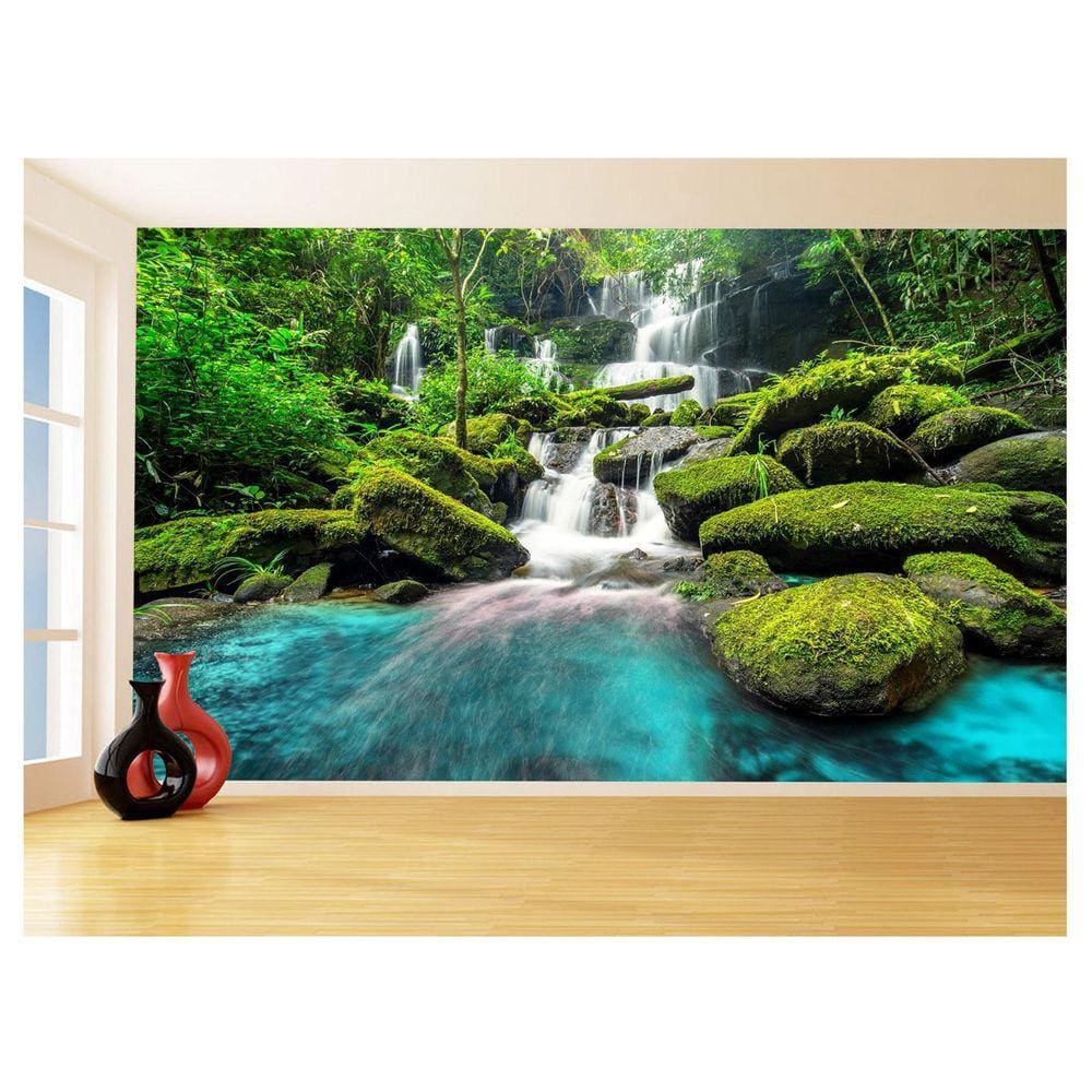 Papel De Parede 3D Paisagem Cachoeira Florestas 3,5M Nch244