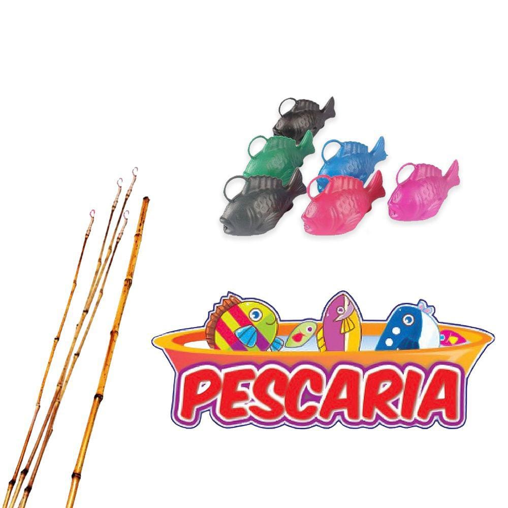 Kit Festa Junina 1 Painel Pescaria 10 Peixinhos 5 Varinhas