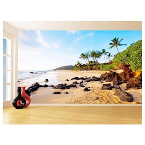 Papel De Parede 3D Praia Mar Areia Pedras Céu 3,5M Npr265