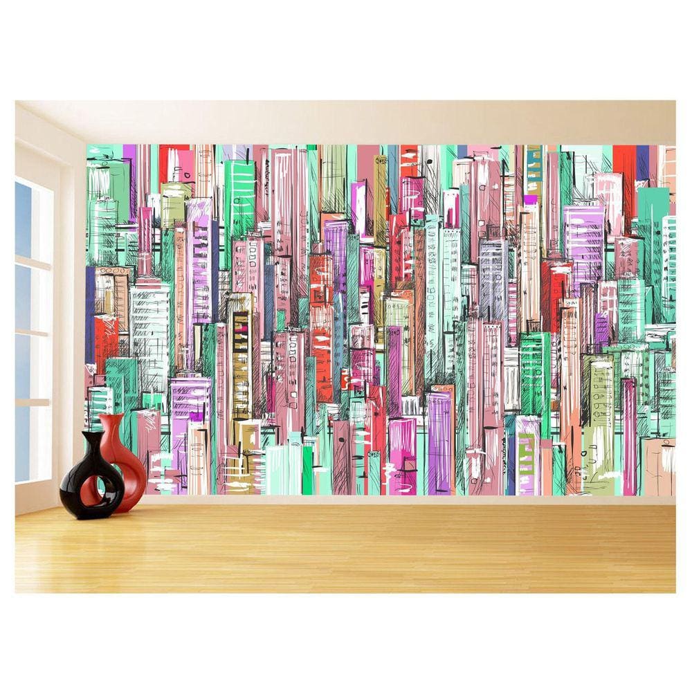 Papel De Parede 3D Arte Graffiti Cidade Prédios 3,5M Tra132