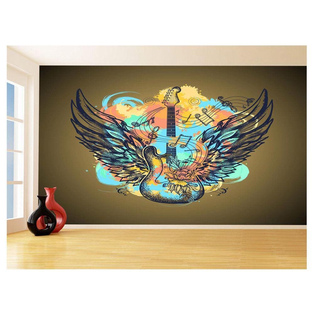 Papel De Parede Musica Guitarra Arte Graffiti 3,5M Mus112