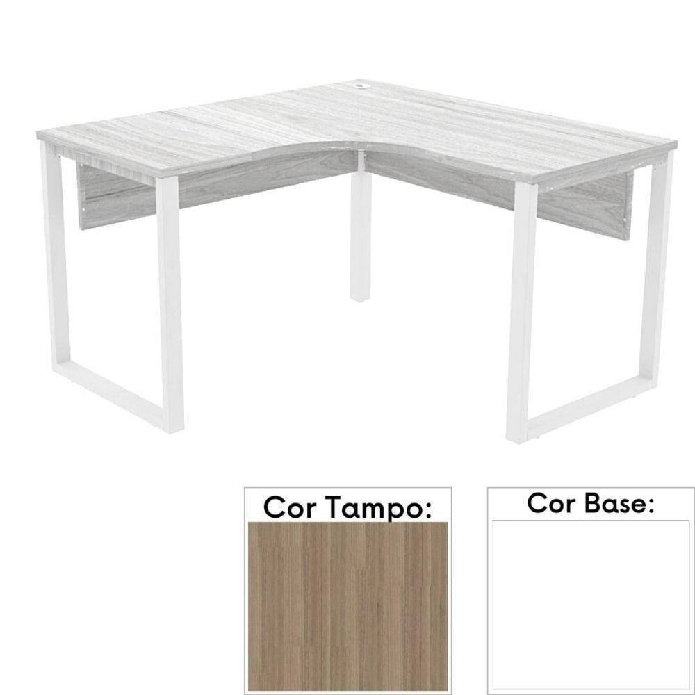 Mesa de Escritório em L Pé Tubular PE25 em MDP 145 x 145 x 60 cm Cor Noce Naturalle e Base Branca