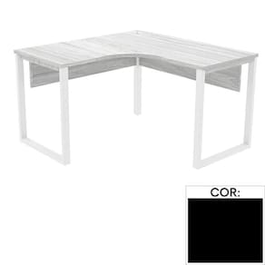 Mesa de Escritório em L Pé Tubular PE25 em MDP 155 x 155 x 60 cm Preta com Base Preta