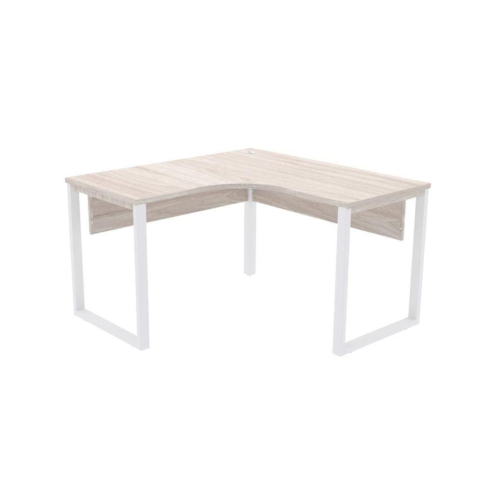 Mesa de Escritório em L Pé Tubular PE25 em MDP 155 x 155 x 60 cm Nogueira CasaBlanca e Base Branca