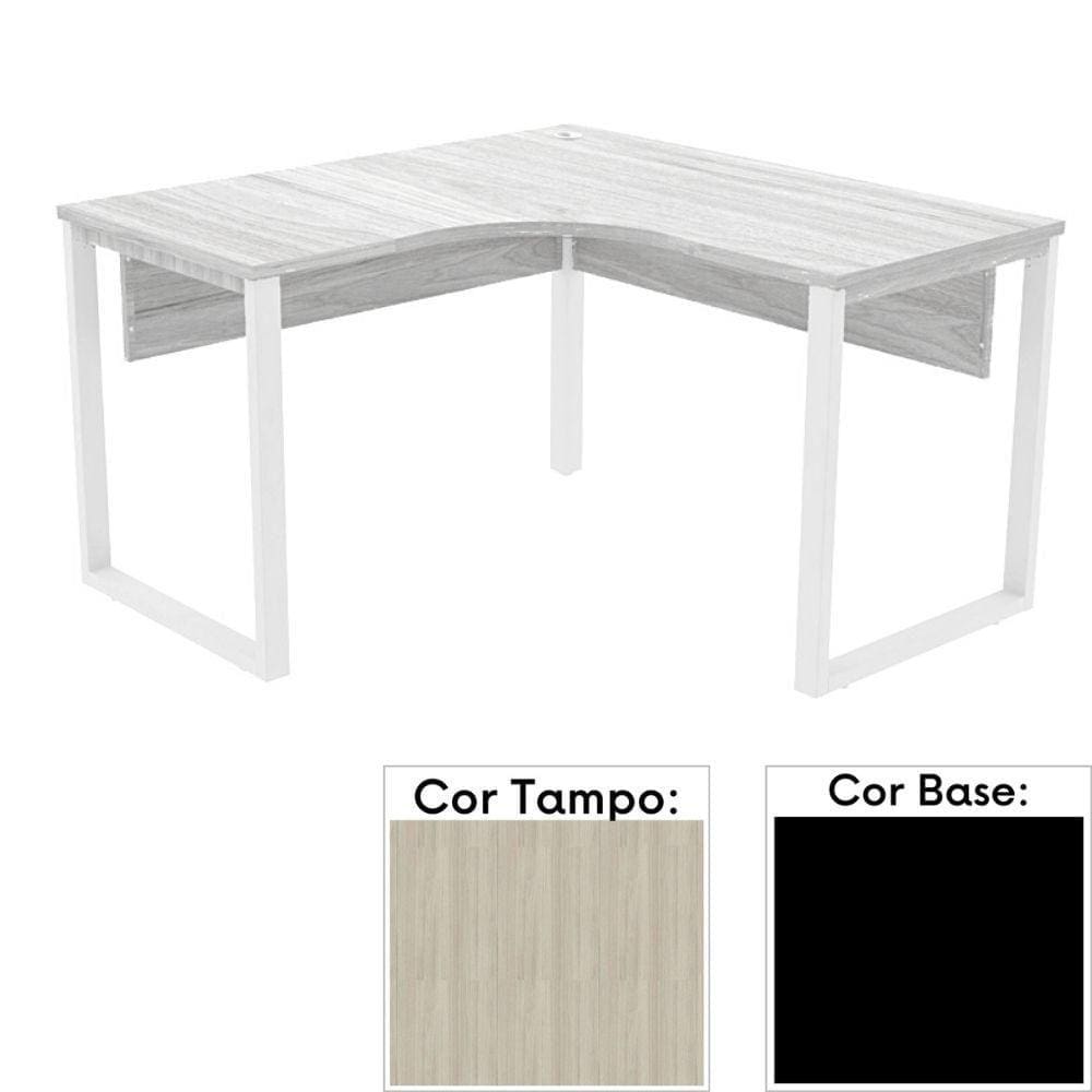 Mesa de Escritório em L Pé Tubular PE25 em MDP 155 x 155 x 60 cm Nogueira CasaBlanca e Base Preta