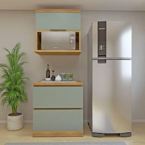 Cozinha Millena 2 Peças 80cm Aéreo Micro-ondas Mdf Yescasa Marrom/Verde