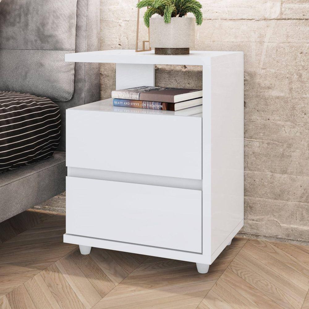 Mesa de Cabeceira Campeche 2 Gavetas Branco