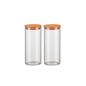 Kit 2 Potes Vidro Hermético 1500Ml Tampa Madeira Bambu Porta