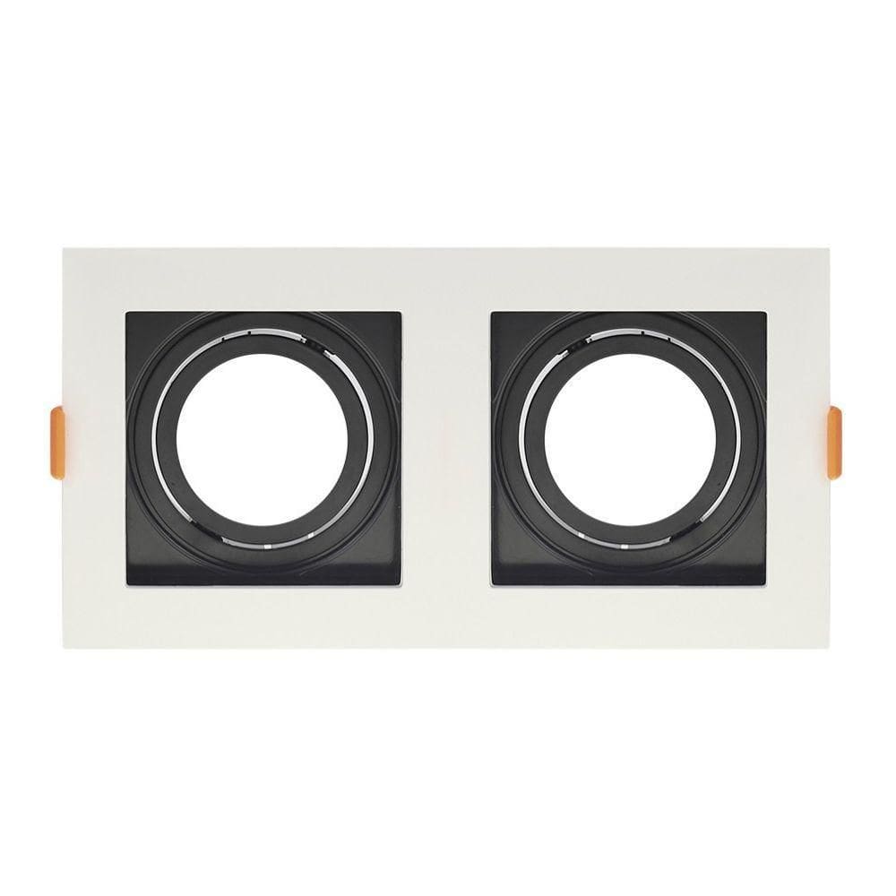 Spot De Embutir Quadrado Recuado Duplo Ar70 Direcionável Branco Com Preto
